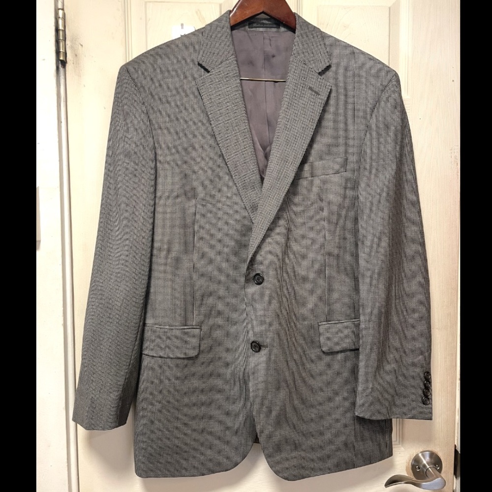 Lauren Ralph Lauren Mens 44R Blazer Sport Coat 100% Wool Grey Checked EUC